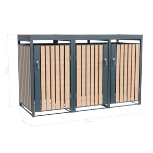 Westmann Mülltonnenbox Planta für 3 Tonnen, anthrazit mit Holzoptik. Abschließbare Aufbewahrungsbox mit Pflanzdach.