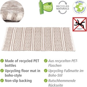 Wenko Badematte Shaki, 50x80 cm, beige-weißes Zickzackmuster, aus recycelten PET-Flaschen.