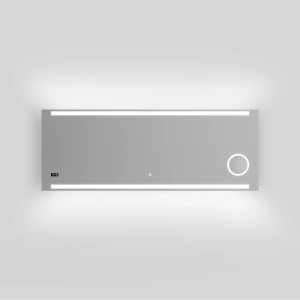 DSK Design LED-Lichtspiegel Silver Conde 160x60 cm. Beleuchteter Badspiegel mit Digitaluhr, Kosmetikspiegel und Touchsensor.