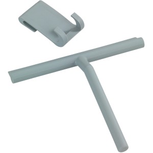 Wenko Badezimmerwischer Mola, grau, aus Silikon mit Halterung für Badhelfer.