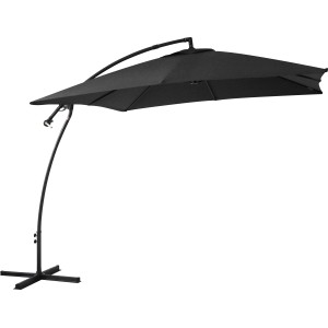 Anthrazitfarbener Ampelschirm, Ø 250 cm, mit Kurbel und Neigungsfunktion für flexiblen Sonnenschutz.