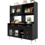 okwish Hochschrank mit Glastür Weinglasregal Restaurant 145x39x171cm Schwarz_9