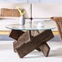 okwish Couchtisch mit Glasplatte und Kreuzgestell für Wohnzimmer 79x79x45 cm Braun_4