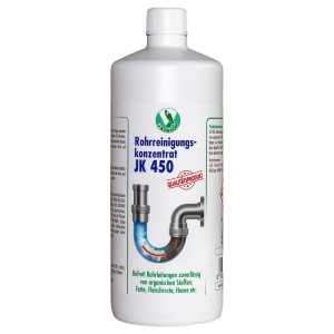Kondor JK 450 Rohrreiniger Konzentrat, 1000ml Flasche mit Etikett und grafischer Darstellung eines Rohrs.