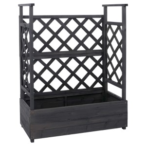 Anthrazit-graues Holz-Hochbeet mit Rankhilfe/Spalier, 114x85x44 cm.