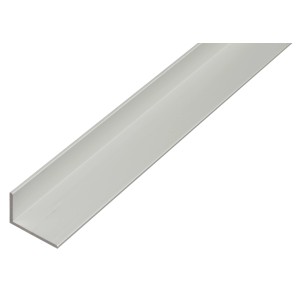 Silbernes, ungleichschenkliges Winkelprofil aus Aluminium, 25x60x2000 mm.