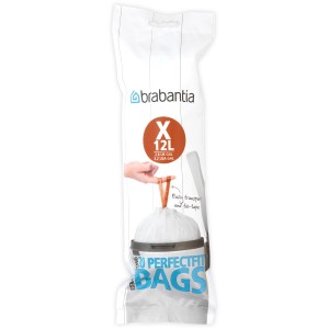 Brabantia Müllbeutel Perfect Fit X, 10-12 l, 20 Stück, mit Zugband im transparenten Paket.