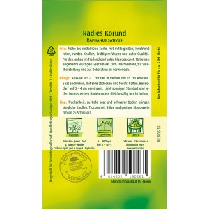 Quedlinburger Radies 'Korund' Samenpackung: Leuchtend rote, runde Radieschen für den Garten.