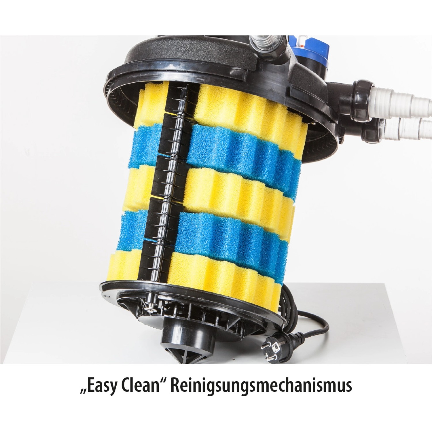 Heissner Druckfilter-Set FPU 10000 mit gelb-blauen Filterschwämmen und Easy Clean Reinigungsmechanismus.