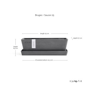 Ecopots Pflanztopf Bruges Mini Grau 25 cm x 9 cm x 8,4 cm