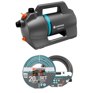 Gardena Gartenpumpe 4100 Silent Set mit Schlauch und Zubehör für die Gartenbewässerung.
