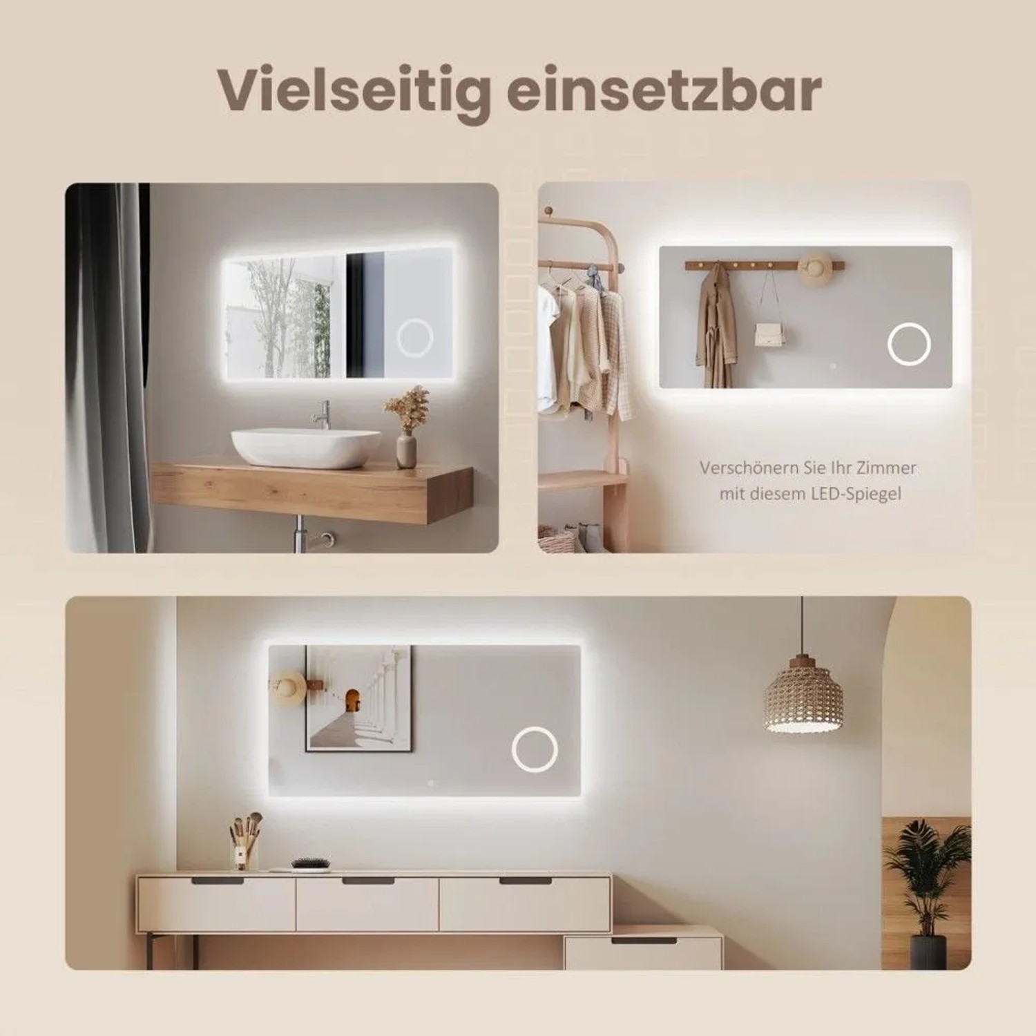 Emke LED Badspiegel 100x60cm mit Kaltweißlicht und Touch. Vielseitig in Bad, Flur, Wohnzimmer einsetzbar.