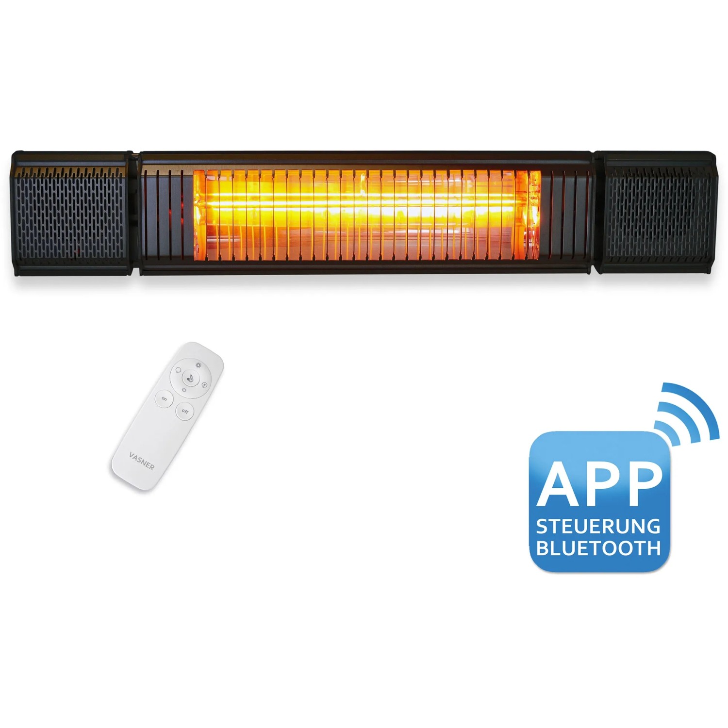 VASNER Appino BEATZZ Infrarot-Heizstrahler mit Fernbedienung und App-Steuerung.
