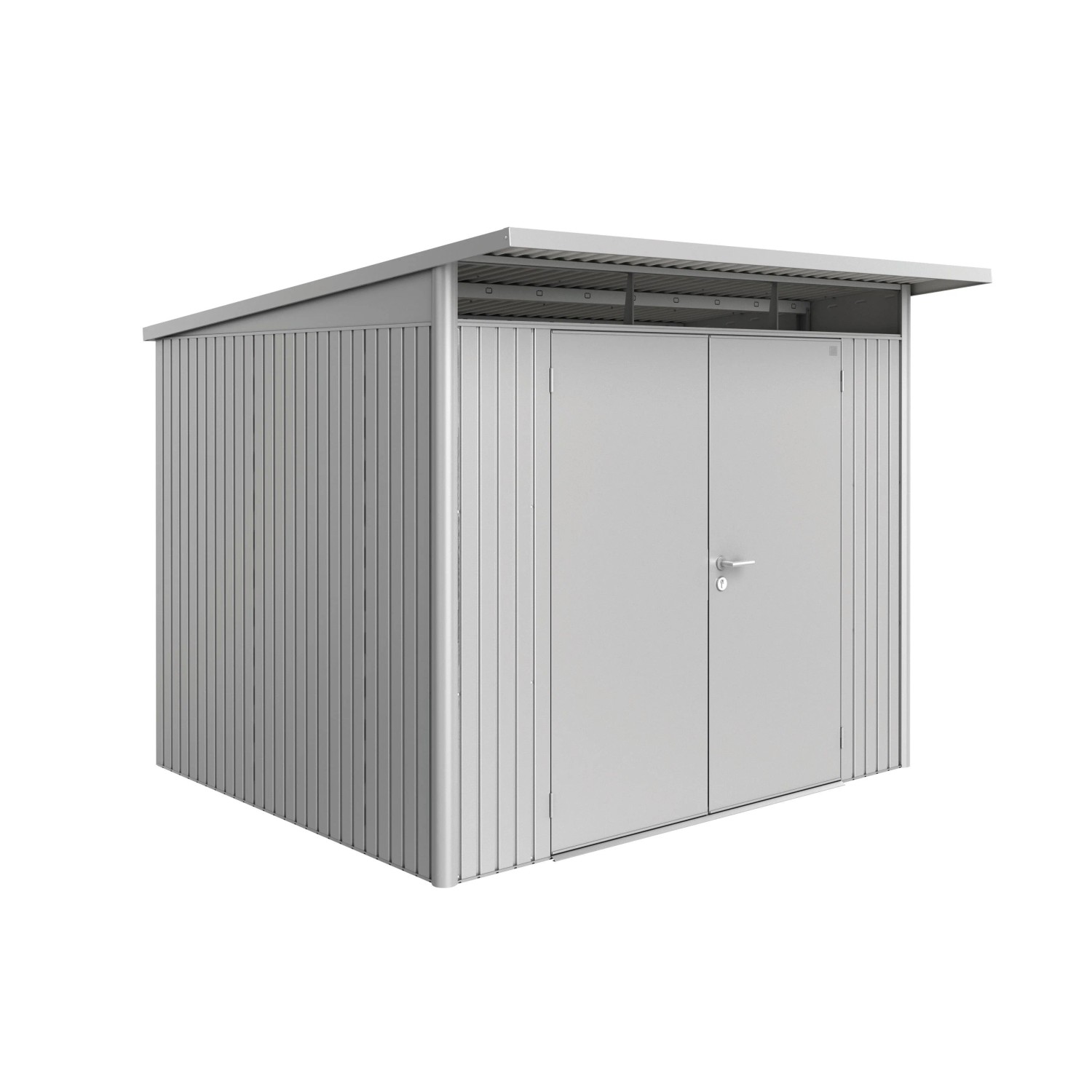 Biohort Metall-Gerätehaus AvantGarde Gr. A6, silber-metallic mit Doppeltür.