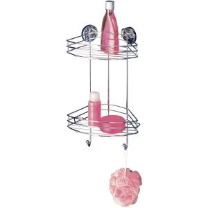 Wenko Eckregal mit 2 Etagen, Chrom, mit Badartikeln. Praktische Badablage zur Wandmontage.