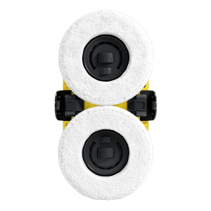 Kärcher RCW 2 Fensterputzroboter mit rotierenden Scheiben und gelbem Gehäuse.