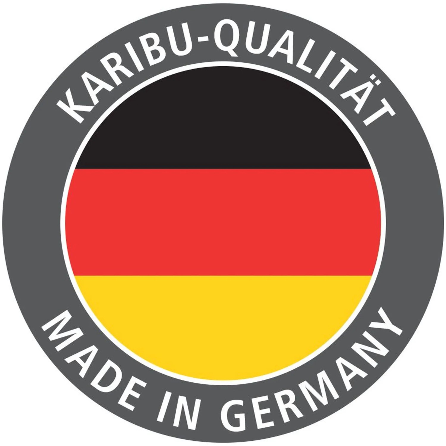 Karibu Qualitätssiegel: Made in Germany mit Deutschlandflagge.