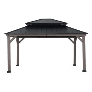 Sunjoy Gazebo Rysy Zedernholz, 390x450 cm, schwarz. Terrassenüberdachung mit Stahl-Dach.