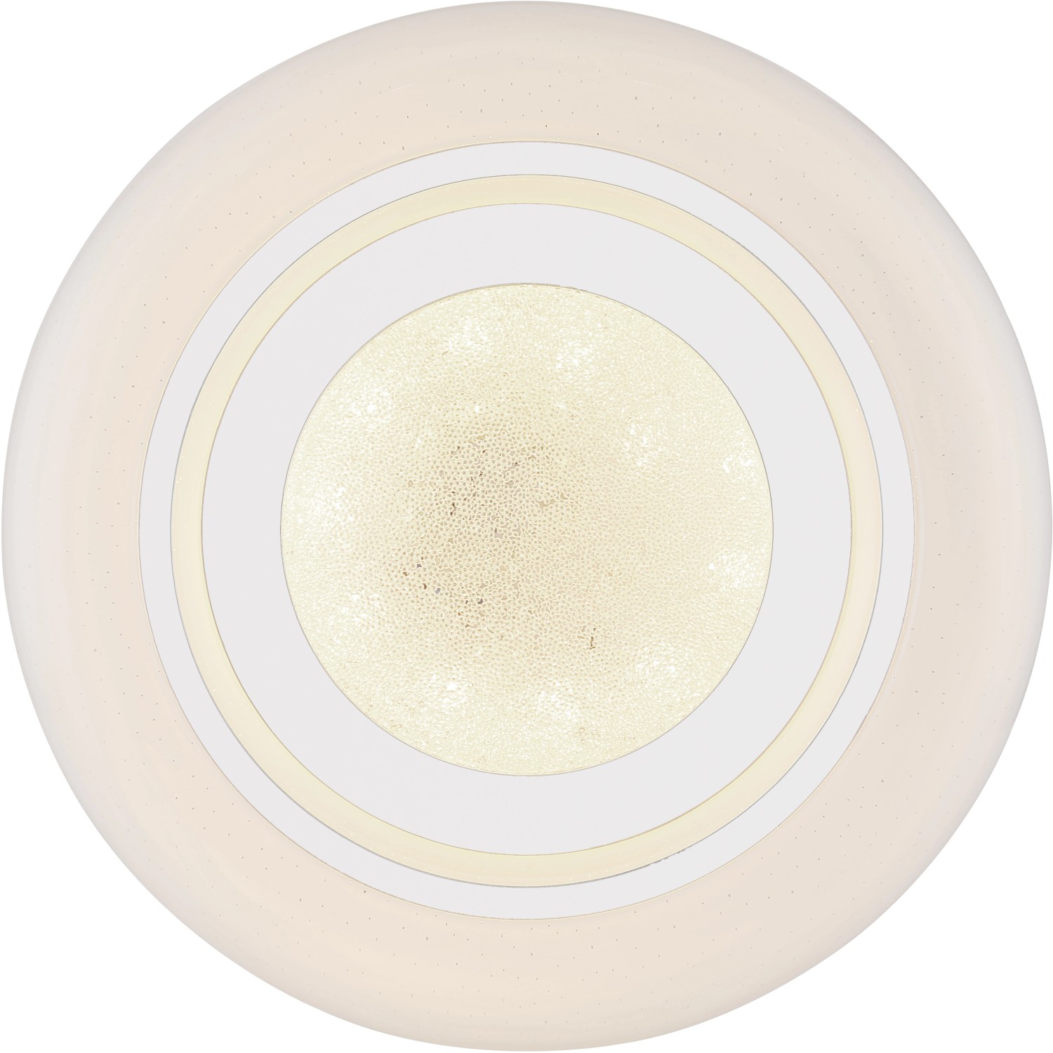 Weiße, runde Globo LED-Deckenleuchte Burro, 2-flammig, mit Chromring und Glaskristallen.