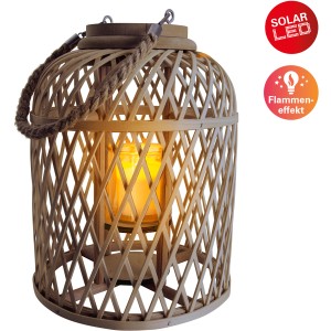 Braune Näve Solar-Dekoleuchte Korb mit LED-Kerze (H 29 cm) für Garten und Balkon.
