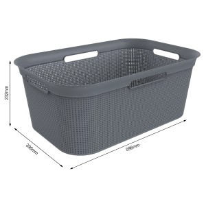 Anthrazitfarbener Rotho Wäschekorb Brisen (41 l) mit Lochmuster und Tragegriffen.