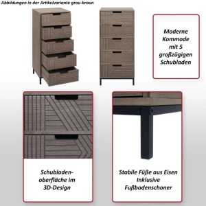 MCW Kommode N90 in Grau-Braun mit 5 Schubladen und Eisenfüßen.