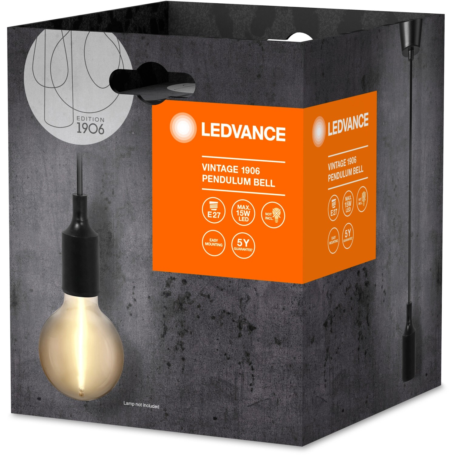 Ledvance Pendelleuchte 1906 Vintage Glocke, schwarz, mit E27 Fassung. Dekorative Innenbeleuchtung.