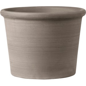 Graphitfarbener Deroma Pflanztopf Zylinder Primitivo Ø 28 cm aus Terrakotta für den Garten.