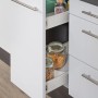 Respekta Premium Küchenzeile, 250 cm, Weiß Hochglanz, Detail: Auszug mit Vorräten.