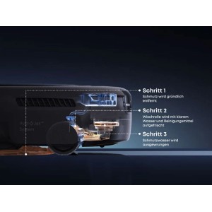 Schnittansicht des Eufy Saug- & Wischroboters E28 HydroJet Systems zur automatischen Wischrollen-Reinigung.