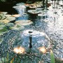 Ubbink Elimax 2000 Springbrunnenpumpe im Gartenteich mit Fontäne und Seerosen.