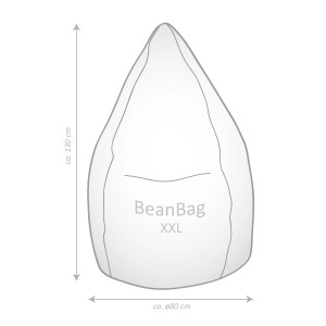 Abbildung eines gelben Sitting Point Sitzsack Easy (300 l) mit Maßangaben.
