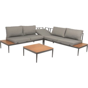 Acamp Loungegruppe Paros Anthrazit-Teak FSC® mit Tisch und Polstern. Gartenmöbel-Set für Terrasse und Garten.
