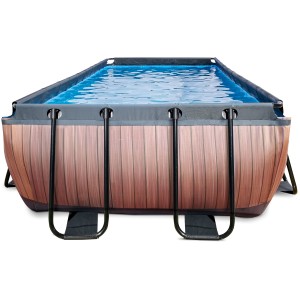 Rechteckiger EXIT Wood Pool 400x200x100 cm mit Holzoptik und Filterpumpe.