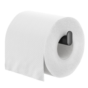 Tiger Carv Toilettenpapierhalter ohne Deckel, L-Form, schwarz, mit Toilettenpapierrolle.