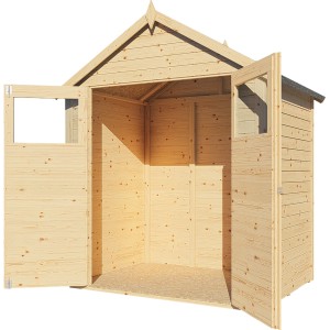 Bertilo Holz-Gartenhaus Sylt, 180x121 cm, naturbelassen mit offener Doppeltür.
