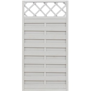 Grau lasiertes Sichtschutzzaun-Element Country, 180x90cm, mit Lattenzaun-Abschluss.