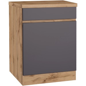 Held Möbel Küchenunterschrank Turin 60 cm 1 Tür 1 Schublade Graphit/Wotaneiche