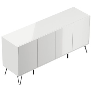 Weißes Posseik Sideboard Industrial H mit 4 Türen und schwarzen Füßen, 155 cm breit.