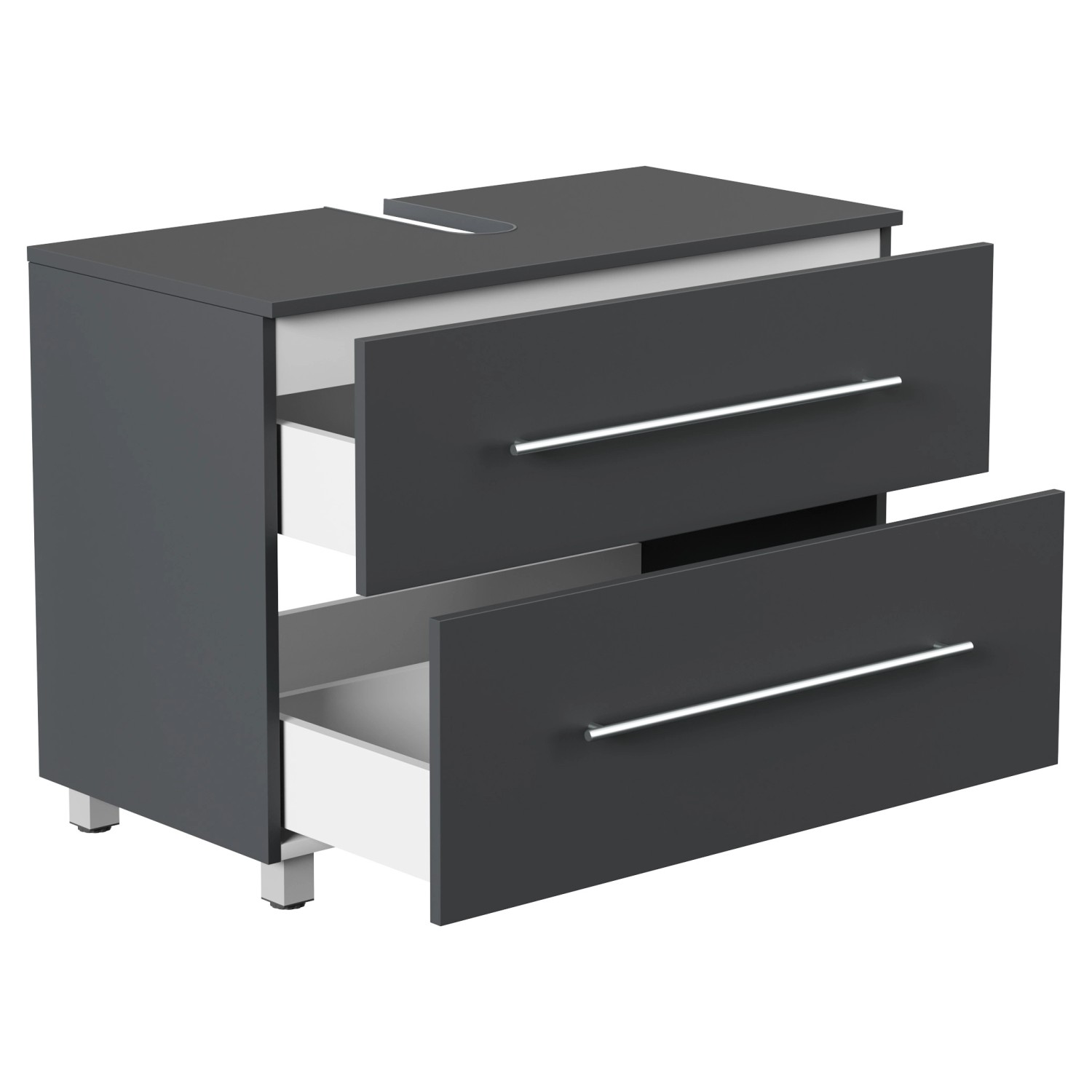 Posseik Unterbau Mondial Universal, 85 cm, Grafit, mit zwei offenen Schubladen.