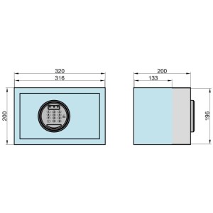 Abbildung eines Basi Elektronik Möbeltresors EMT 200 mit Maßangaben.