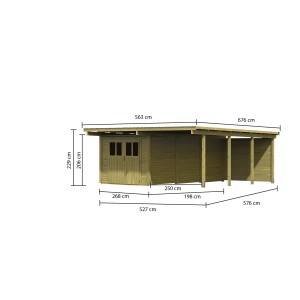 Karibu Doppelcarport Eco mit PVC Dachplatten, Ansicht mit Maßangaben.