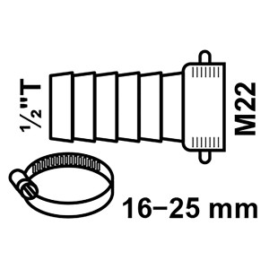 Kirchhoff Schlauchverschraubung mit Klemme, M22IG x 1/2T, Chrom, für Schlauchverbinder.