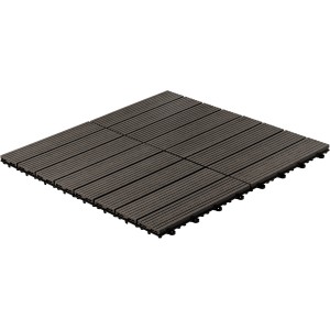 Anthrazitfarbene Home Deluxe WPC Klickfliesen Bavaro, verlegt als quadratische Fläche.