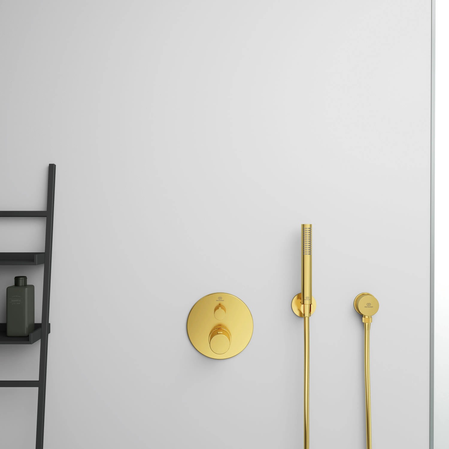 Ideal Standard Brausehalter Idealrain Atelier, rund, gebürstetes Gold, zur Wandmontage.
