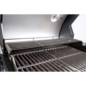 Detailaufnahme des Landmann Gasgrills Rexon PTS 3.1 mit Grillrost und Warmhalterost.