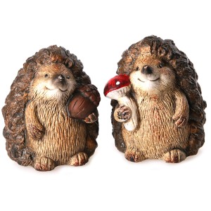 Gartendekoration-Set Igel mit Pilz und Eichel 18 cm