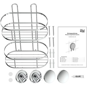 Eisl Duschablage mit 2 Etagen, Edelstahl, zur Wandmontage ohne Bohren. Inkl. Zubehör.