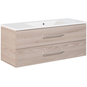 Fackelmann Einzelwaschtisch B.Clever 120 cm, Alaska Esche Dekor mit zwei Schubladen und Keramikwaschbecken.