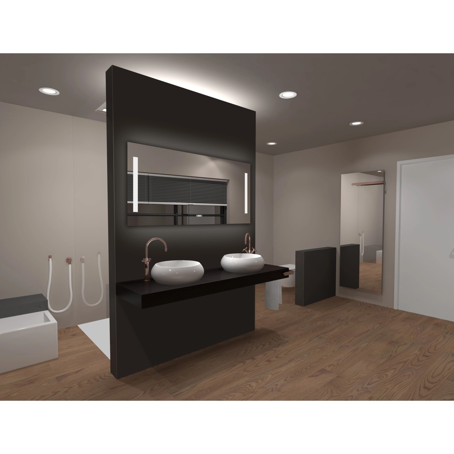 DSK Design LED-Lichtspiegel Silver Time, 120x60 cm, mit Digitaluhr im modernen Badezimmer.